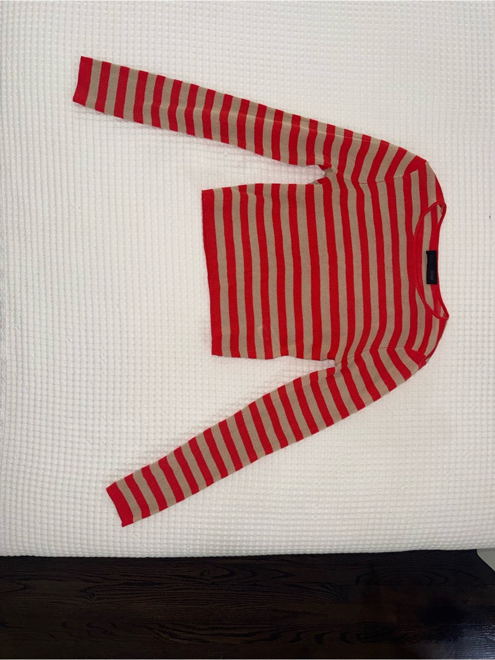 Orange and Beige Striped Long Sleeve Knit Top